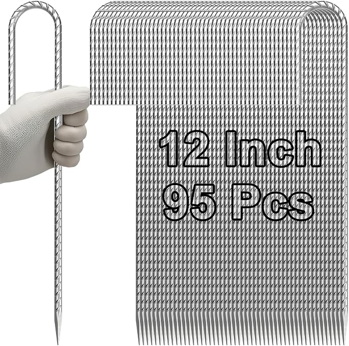 VVOKGO Rebar-Stakes-12-Inch J Hook Galvanized Tent Stakes Heavy Duty, 95-Pack Ground Chain Link Fence Anchors with Chisel Point End for Gazebo, Camping Tents, Outdoor Inflatables Decorations