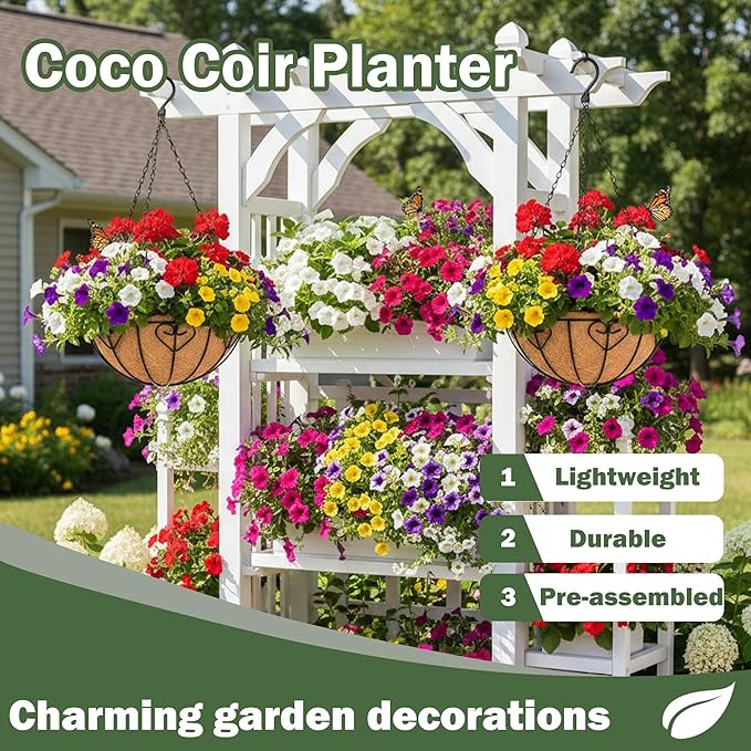 4 Pack 12 Inch Hanging Baskets for Plants Outdoor Metal Hanging Planter Basket with Coco Coir Liner Hanging Flower Baskets Hanging Flower Pots Holder for Garden, Patio(Modern)