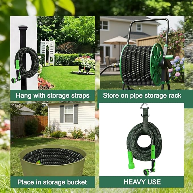 Garden Hose, 50Ft Ultra Flexible Water Hose, with 10 Function Sprayer,Ultra-Lightweight,Leak-Proof,Non-Slip Swivel Handles, Non-Expand,Non-Kink Hoses for Yard, Lawn,Outdoor (GreenBlack,50Ft)