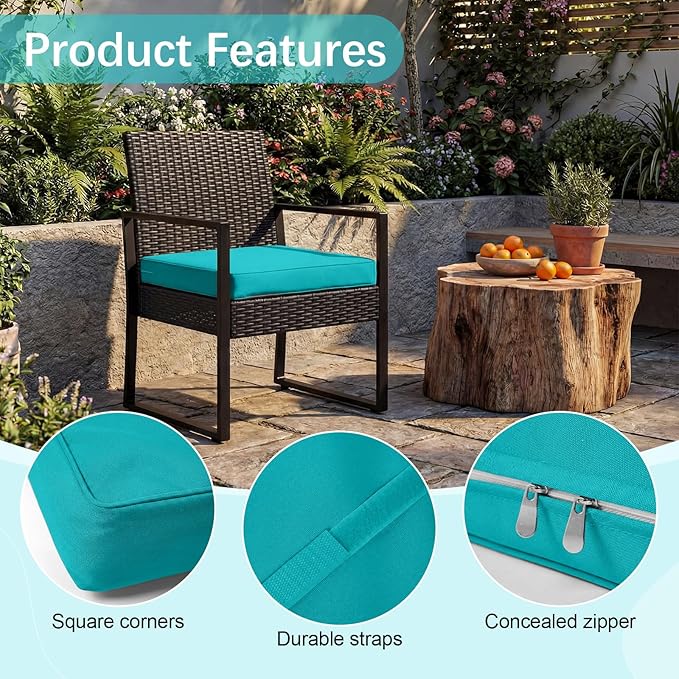 DoubleFill 1 Pcs Outdoor Ottoman Cushion 23"x19"x3" Waterproof Fade Resistant Outdoor Footstools Cushion Removable Patio Ottoman Cushions with Adjustable Fixing Strap for Stool (Lake Blue)