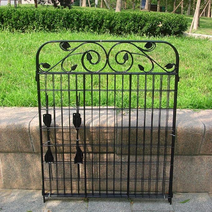 4 Pack 44" H 36" W (Linear Length 12 feet) Black Coated Heavy Duty Steel Decorative Garden Fence Panel with 8 Leaves, Heavy Duty Metal Wire Border Fencing Patio Flower Animal Barrier Section Panel