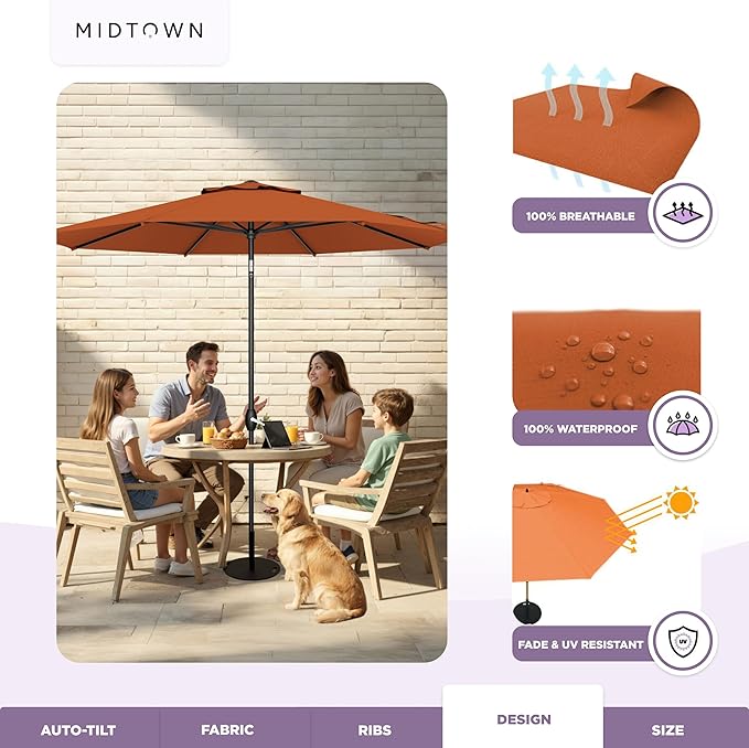 Midtown Umbrellas The Lean Patio Umbrella (Terylast Fabric - Terracotta, 10 Foot)