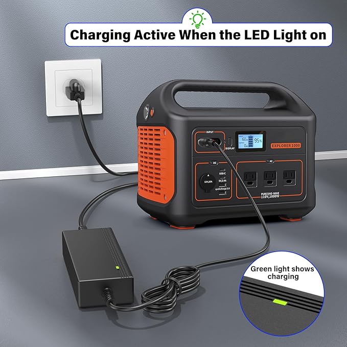 24V 180W Generator Charger for Jackery 1000 Portable Solar Generator Power Station Power Cord AC Adapter Compatible with Jackery Explorer 1000 880 E1000 E880 1002Wh 880Wh 3x1000W Charging Plug Cable