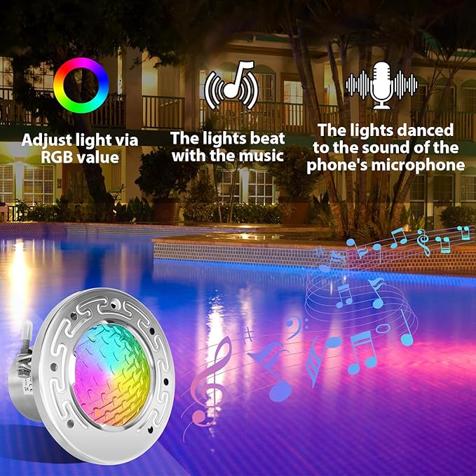 6" Small Led Pool Lights for Inground Pool, 100FT Cord,12W 6 Inch Swimming Pool Light with Controller,Remote and APP Control,Suitable for Most 6 Inch Wet Niche,304 Stainless Steel,IP68