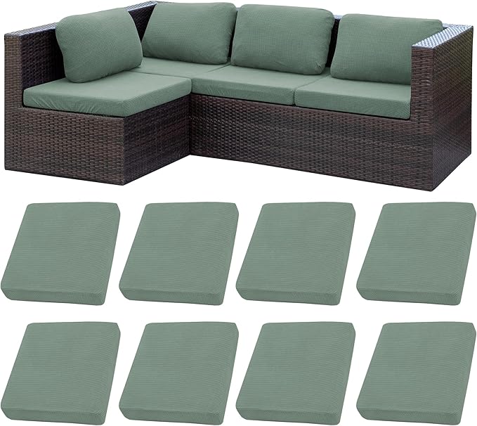 BIETYONE 8Pcs Stretch Patio Cushion Covers,Outdoor Couch Covers Replacement,Outdoor Couch & Sofa Slipcovers,for Patio Furniture Cushion Covers,Washable Reusable Furniture Protector (Cyan,Cover Only)