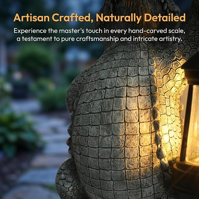 Alligator Solar Garden Decor Outdoor Statue, Crocodile Solar Garden Statues Yard Decorations with Lamp for Outdoor Decor, Unique Yard Art Lawn Sculpture Ornament for Front Porch Patio