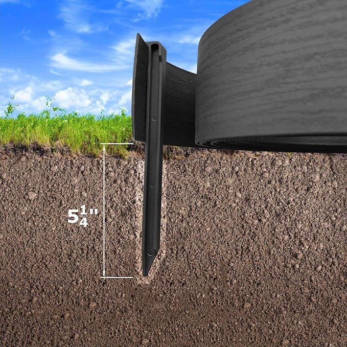 40FT Black Landscape Edging Coil Kit 4 Inch High,Terrace Board with 12pcs 10-inch Spikes