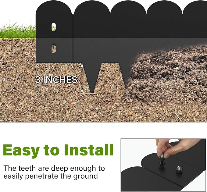 Black Steel Landscape Edging 20FT Kit – Metal Garden Edging with Scalloped Design, 10 Inch Galvanized Lawn Edging for Raised Garden Beds & Flower Bed Borders