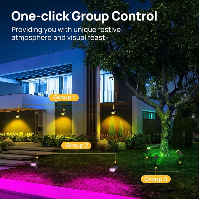 Linkind Smart Solar Lights Outdoor SL5 with Motion Sensor, APP Control Color Changing Solar Spot Lights Outdoor Waterproof, IP65 Landscape Lighting for Yard, Garden, Patio, Path(2 Pack)
