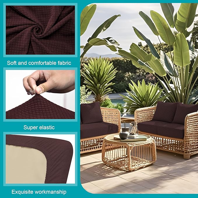 BIETYONE 14 Pcs Stretch Patio Cushion Covers,for Outdoor Couch Covers Replacement,Patio Slipcovers Couch Cover,Washable Furniture (Coffee,Only)