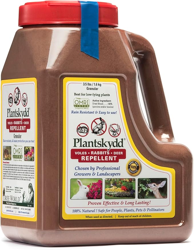 Plantskydd Animal Repellent - Repels Deer, Rabbits, Elk, Moose, Hares, Voles, Squirrels, Chipmunks and Other Herbivores; 3.5 LB Granular Shaker Jug (PS-VRD-3)