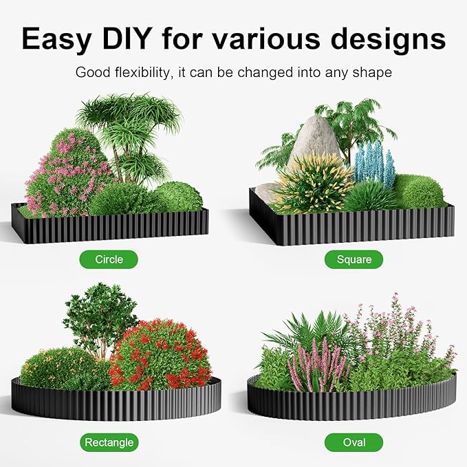 Land Guard Corrugated Garden Edging Border, 12"×25' Landscape Paver Edging, Tall Landscape Edging, Fence for Garden, Flower Bed, Lawn and Landscape Edging (Glossy Black)