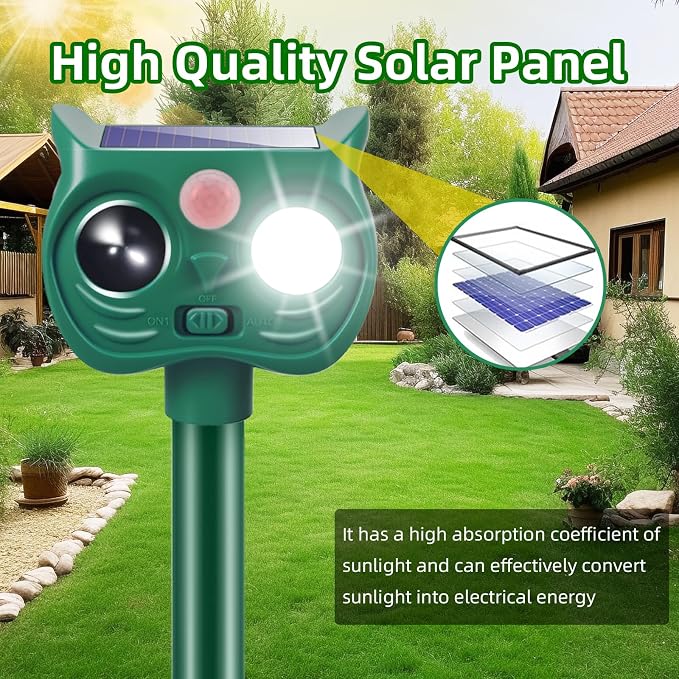 4Pack Solar Ultrasonic Animal Repellent, Cat Repeller Outdoor, Waterproof Deer Deterrent Devices with Motion Sensor to Scare Squirrel Rabbit Raccoon Skunk with White&Red LED Flash Lights for Yard