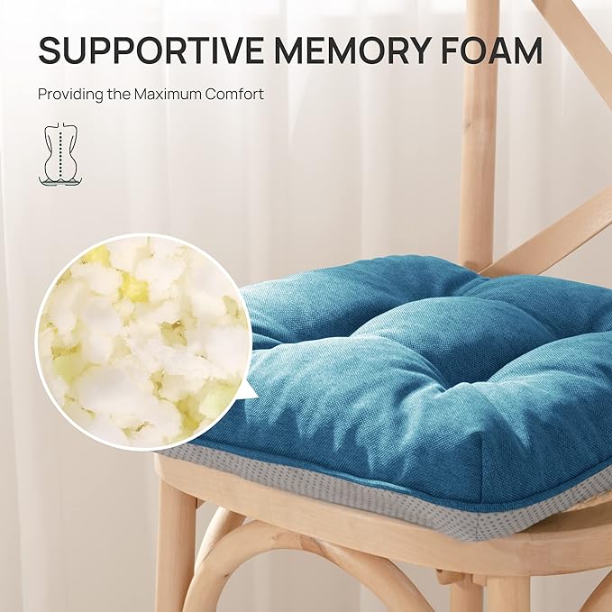 Love's cabin Memory Foam Chair Cushions Set of 4, 19"x19"x3.5" Indoor & Outdoor Seat Pads for Dining, Kitchen, Office, Patio Chairs - Blue