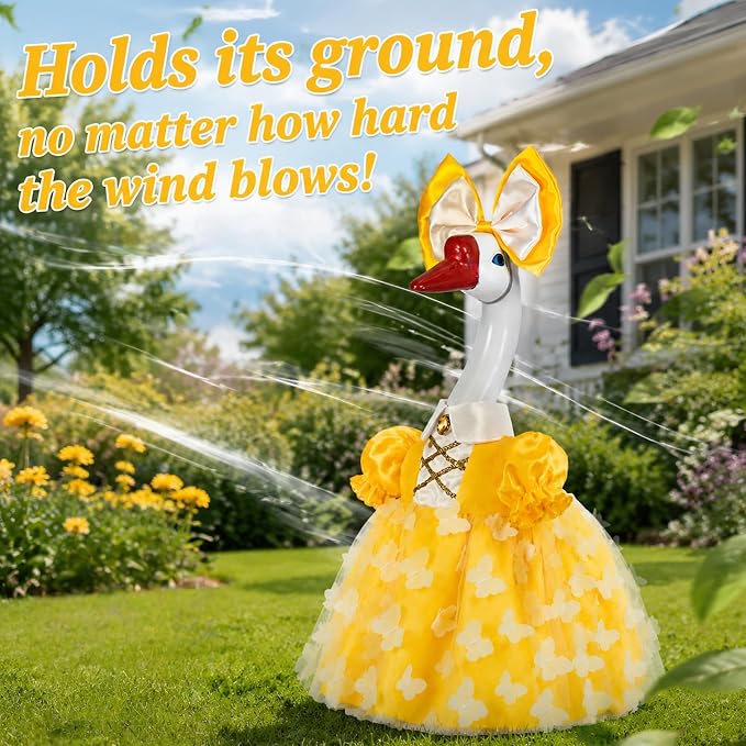 Porch Goose Statue with Yellow Princess Outfits- 19.5" Garden Resin Goose Decorative Figurine Cute Sculpture for Outdoor Patio Lawn Yard Balcony Decor Housewarming Birthday Gift for Women Mom