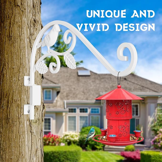 4 Pack 15" Swivel Plant Hangers Outdoor, 6-Angle Adjustable Wall Mount | 30LB Load Solid Iron Plant Hooks for Wall,Planters,Flower Pots,Bird Feeders,Lanterns,Wind Chimes,Indoor and Outdoor use White