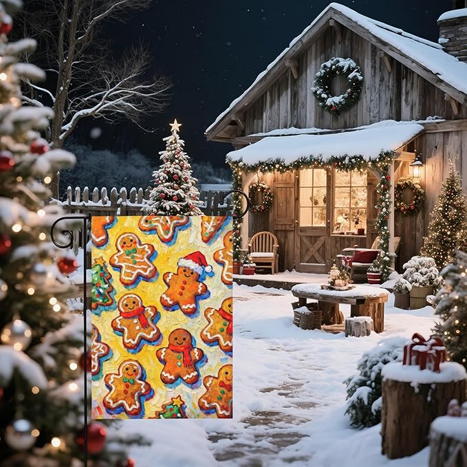 Christmas Gingerbread Man Garden Flag 12x18 Inch Xmas Gingerbread Themed Winter Holiday Decorative Yard Flags for Outside Double Sided Seasonal Outdoor Home Farmhouse Decoration Porch New Year Decor