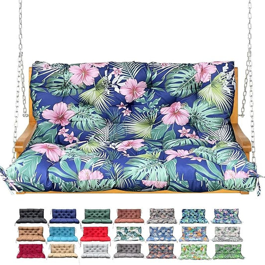 Porch Swing Cushion with Backrest,Waterproof Bench Cushion for Outdoor Furniture,2-3 Seater Replacement Thickened Swing Cushion with Ties,Patio,Outdoor,Backyard and Garden (Tropical Floral,47x40")
