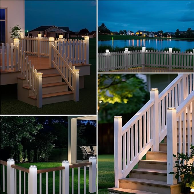 Solar Post Cap Light 4x4/5x5 – 2 Pack, Dual Color, 800mAh, 12H Runtime, Auto Dusk-to-Dawn On/Off, White