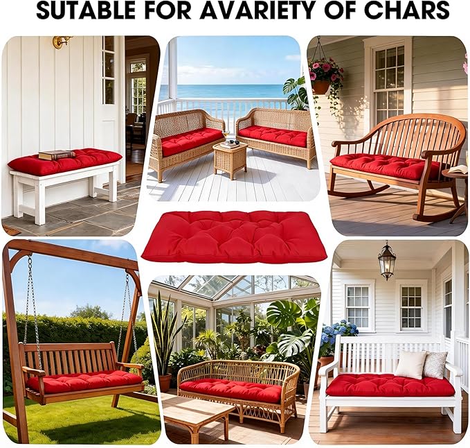 Yddsky 47.3 in Waterproof Indoor/Outdoor Garden Bench Seat Cushions，Thicken Patio Bench Soft Rocking Chairs Pad Lounger Seat for Wicker Loveseat Settee（47.3 X 19.6 X 3.9 inch，Red ）