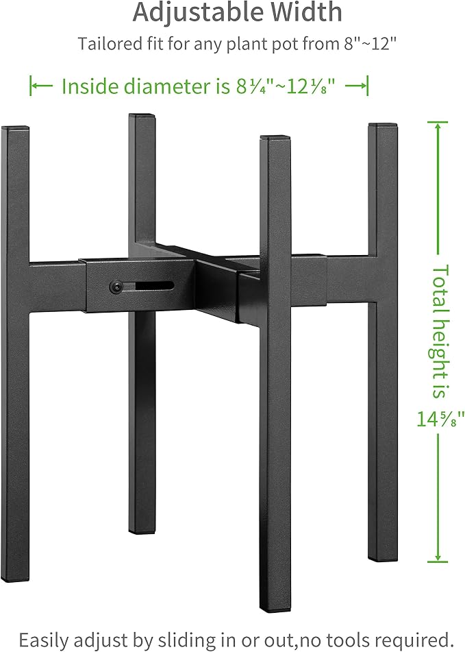 FaithLand 8-Inch Black Planter & 8”-12” Adjustable Stand Bundle