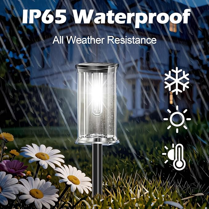 12 Pack Solar Lights Outdoor,IP65 Waterproof Solar Pathway Lights Outdoor Garden Light, Solar Lights Pathways Cool White LED Landscape Lighting for Walkway, Driveway, Yard, Patio, Garden Decor