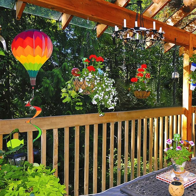 2Pack Multicolor Hot Air Balloon Rainbow Wind Spinner Garden Decor, 59" H x 12" W, Nylon, UV & Weather Resistant, Fully Collapsible