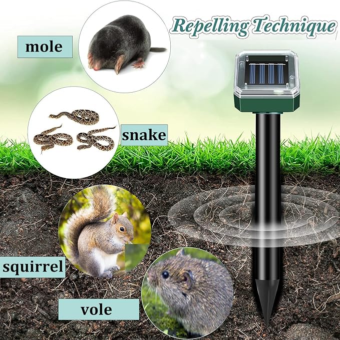Solar-Powered Mole Repellent 10Pack Snake Repellent Outdoor, Gopher Repellent for Lawn Garden Yard, Mole and Vole Repeller Waterproof, Effectively Repels Gophers Snake