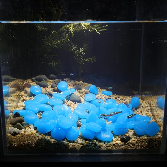 Oubest Fish Tank Rocks Glow in The Dark Pebbles for Garden Aquarium Plant PotsBonsai Walkway Driveway 100pcs Blue