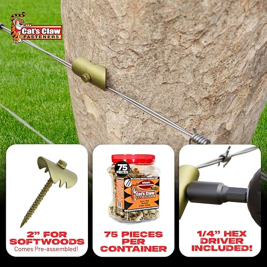Cat's Claw Fasteners 75 Pieces 2" for Softwoods | Replaces Fence Staples Installs Quickly with Power Drill - No Hammer Needed | Durable & Stronger Than Standard Fencing Staples Easy Install