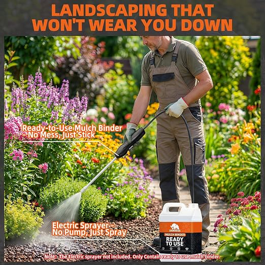 Mulch Binder -1 Gallon Ready to Use Rock Glue for Landscaping, Fast-Dry No Dilution Landscape Rock Glue, Gravel Stabilizer, Intertek Test Pea Gravel Glue, Pet Safe for Garden Bed, Patio, Yard