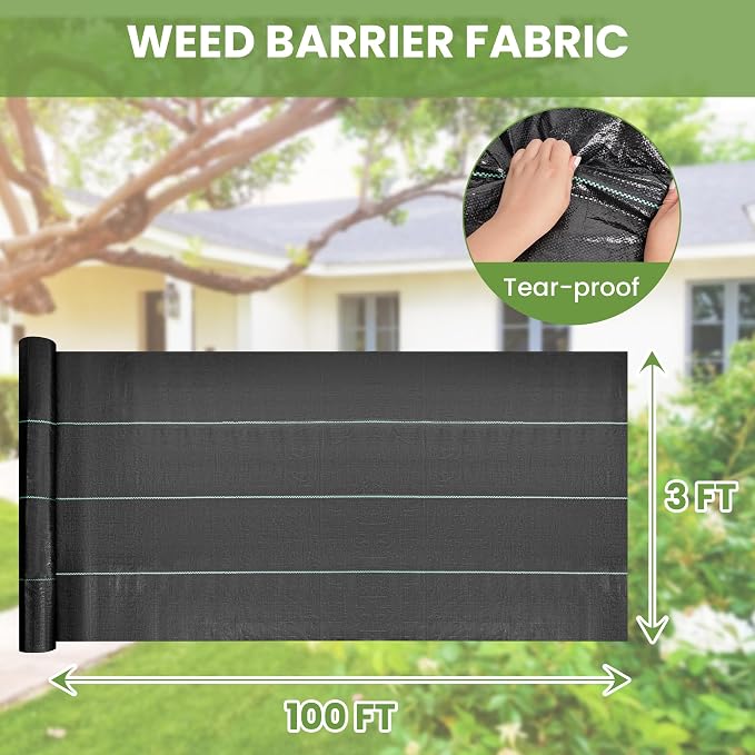 3FT x 100FT Weed Barrier Landscape Fabric, 3.2oz Premium Heavy Duty Garden Cloth, Ground Cover for Gardening,Black Garden Bed Liner