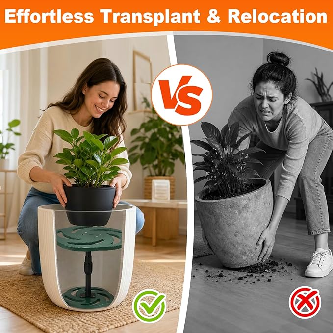Axcoix Adjustable Height Plant Risers for Inside Pots, 7.5-12" Plastic Planter Inserts for Large Pots, Pot Fillers for Tall Square Round Taper Planters (6" 8" 10" Base or Top)