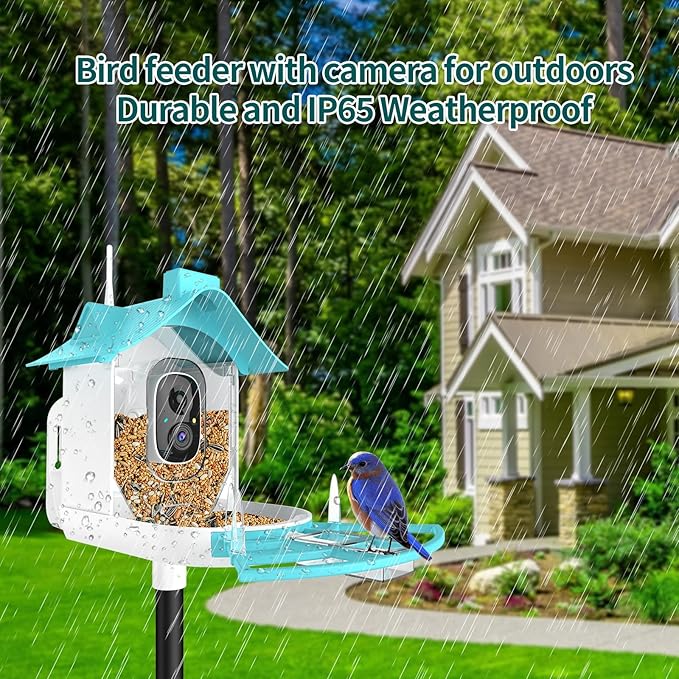 Bird Feeder with Camera, Smart Bird Feeder Camera with AI Identify Instant Notifications, FHD Live View,Birds Watching Camera with Solar Panel in Backyard, Ideal Gift for Family and Birds Lover,Blue