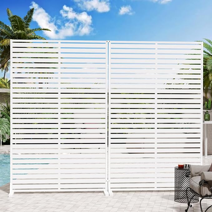 Outdoor Privacy Screen 72" H x 47" W Decorative Privacy Fence, Air Conditioner Fence, Divider Privacy Screens with Stand, Weather-Resistant Freestanding Panel for Patio, Balcony, Backyard