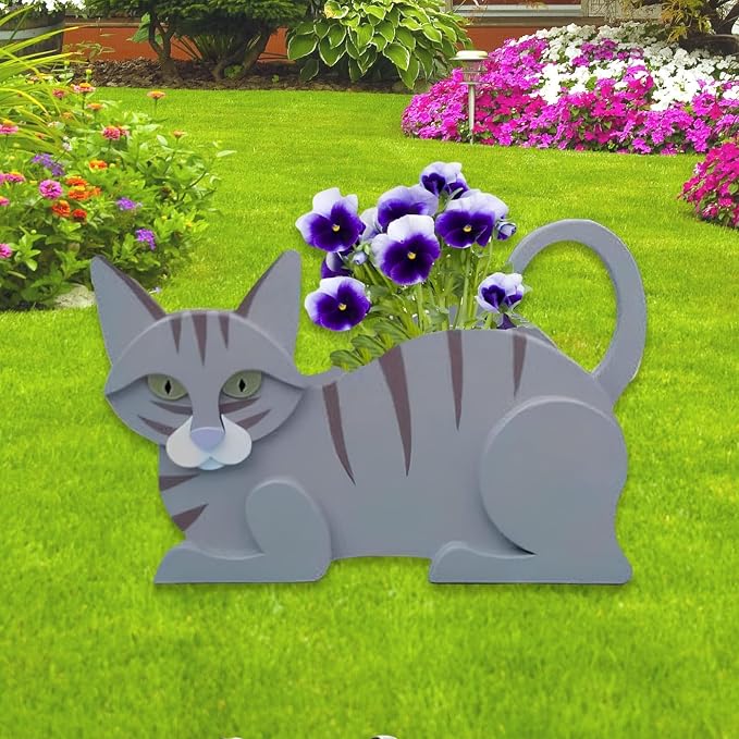 Blue Cat Planter,Cute Cat Flower Pot,Gifts for Pet Lovers,Unique Animal Plant Pots,Office,Indoor Outdoor Garden Decor