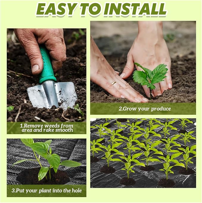 156 x 6.5 ft Garden Weed Barrier Landscape Fabric with Precut Planting Holes, Heavy Duty Weed Barrier Permeability Gardening Ground Cover Mat for Outdoor Greenhouse Planting, Vegetable Beds