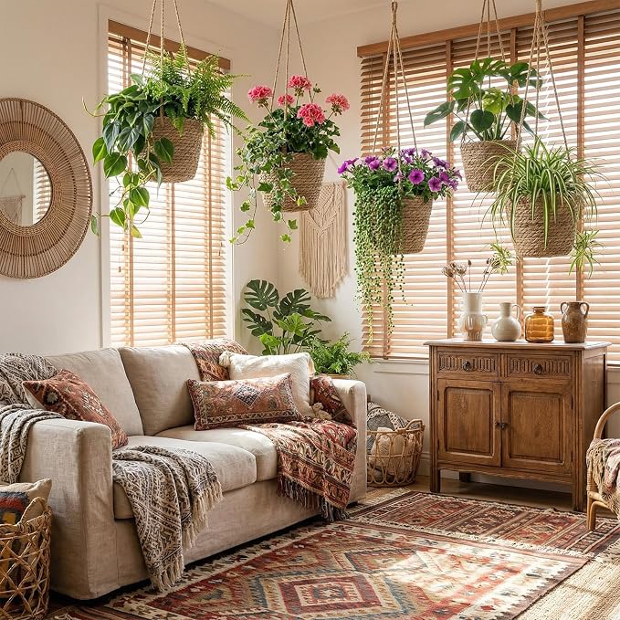 6 Pcs Seagrass Hanging Planter Basket Hand Woven Plant Basket with Plastic Liners Hanging Plant Holder Storage Containers with Cotton Rope for Indoor Outdoor Garden Home Decor (Brown)