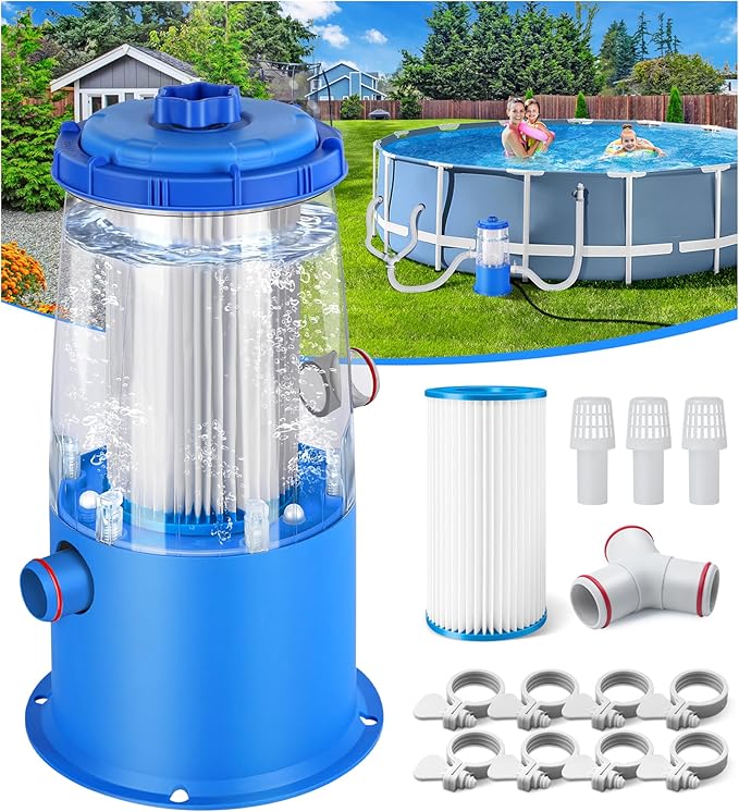 KimFilter Transparent 1000 GPH Above Ground Pool Filter Pump – Easy Cartridge Status Viewing | Powerful Pool Cartridge Filter Pump System | Enhanced Circulation & Filtration for Crystal-Clear Water