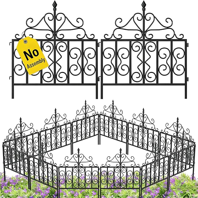 AMAGABELI GARDEN & HOME 5 Panels 32in(H)×10ft(L) 0.4 Inch Wire Diameter Decorative Garden Fences and Borders for Dogs No Dig Metal Garden Edging Border Animal Barrier Fencing for Flower Bed Yard Patio