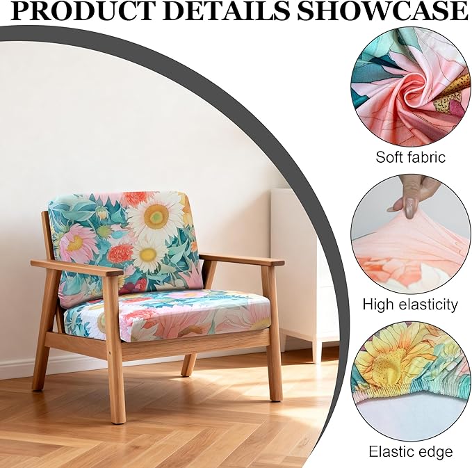 BIETYONE 4Pcs Patio Stretch Cushion Covers,Outdoor Sofa Replacement Cover Slipcovers for Patio Furniture Cushion Covers, Washable Reusable Furniture Protector