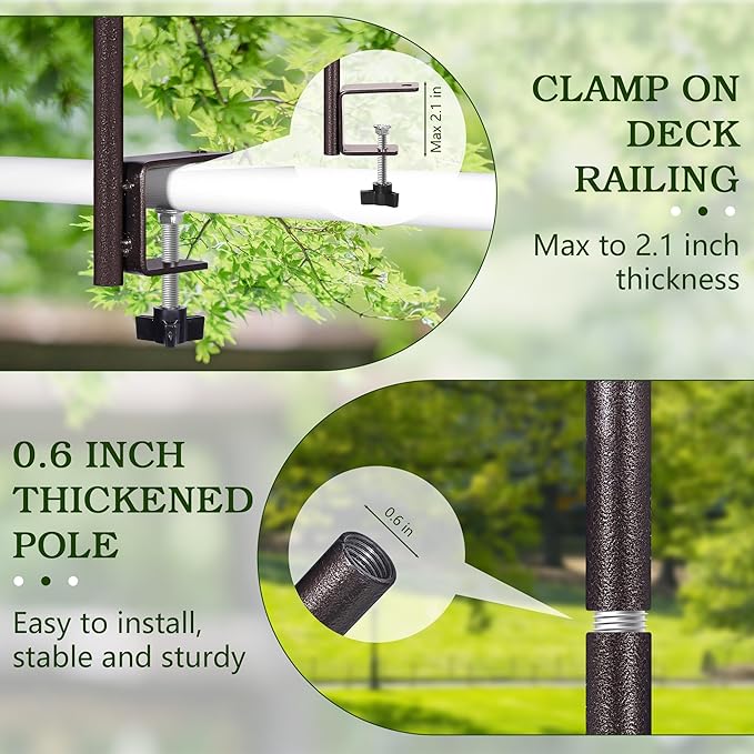YINGYM Deck Bird Feeder Pole Porch Multi-Hooks Hanging Kit for Outside with Two Adjustable Branches, Water Bowl, Bird Feeder Planter Hanger