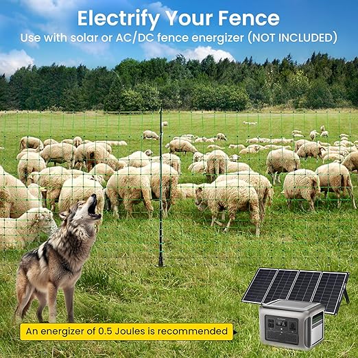 Electric Fence Netting, 164'L x 35.4" H Movable Livestock Nets for Sheep, Hogs, Cattle, PE Net Fencing Kit with 14 Posts Double Spiked, Electric Fencing for Backyards, Homesteaders, Farms Ranches
