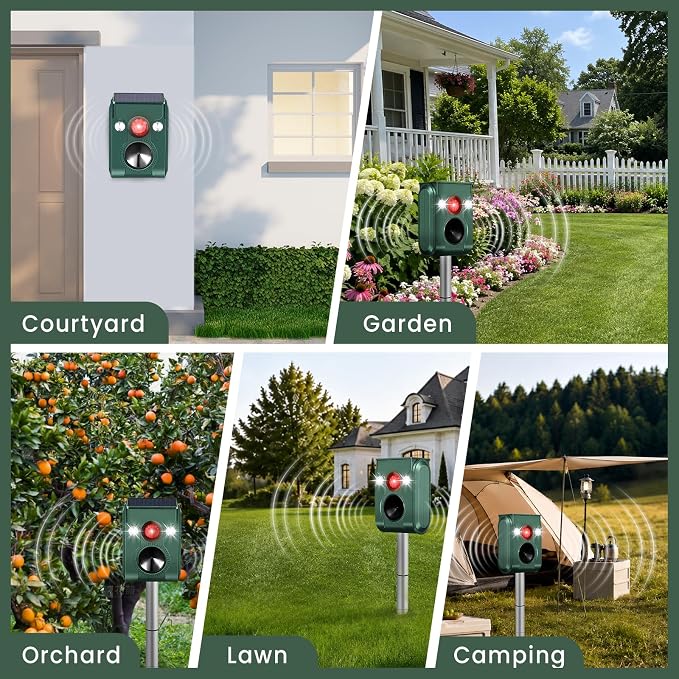 Cat Repellent Outdoor, Solar Ultrasonic Animal Repellent, Squirrel Repellent IP66 Waterproof, Raccoon Deterrent with Motion Detection, Dog Bird Rabbit Skunk Deer Repellent (1)