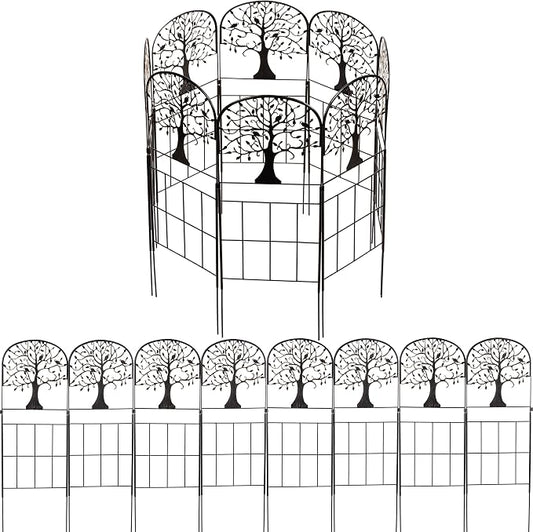 Evergreen Tree of Life Metal Landscape Edging 28" Above Ground, 8 ft Long Decorative Garden Fence Panels Animal Barrier, No Dig Edging for Flower Bed, Yard, Lawn