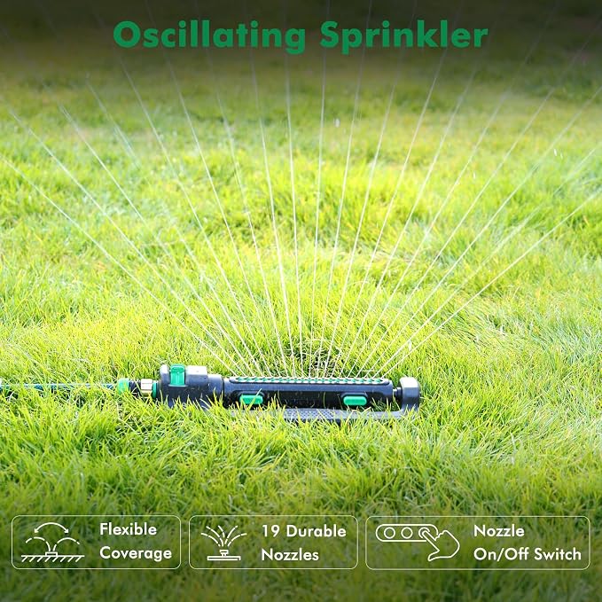 RESTMO Turbo Oscillating Sprinkler, Large Yard Irrigation Sprinkler with 19 Durable Nozzles, Weighted Base, Adjustable Spray Width & Coverage, Lawn Sprinkler & Garden Sprinkler for Yard