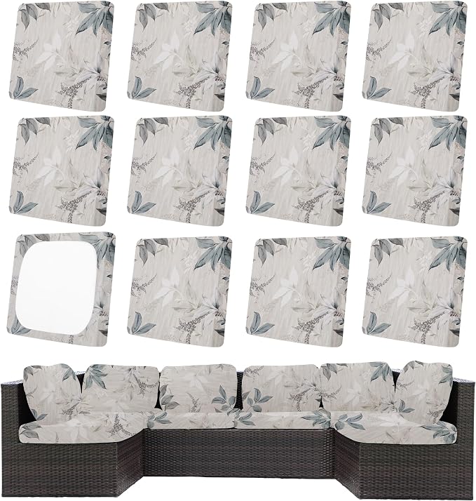 12Pcs Patio Cushion Covers,Outdoor Cushions Covers,Stretch Cushion Covers Replacement, Washable and Reusable Furniture Protectors(Blossoms)