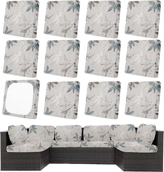 12Pcs Patio Cushion Covers,Outdoor Cushions Covers,Stretch Cushion Covers Replacement, Washable and Reusable Furniture Protectors(Blossoms)