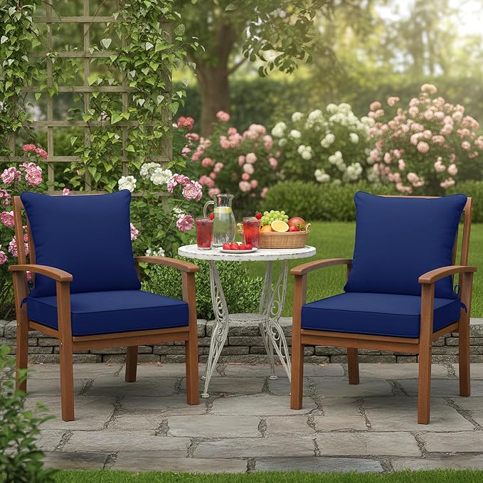 Summsun Patio Chair Cushion Set with Removable Cover, Waterproof Backrest and Seat Cushion Set Replacement for Outdoor Furniture, 19 x 19 Inch, Navy, Set of 2