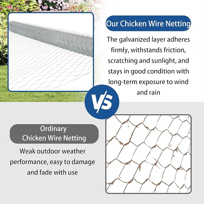 WFLNHB Hexagonal Chicken Wire Poultry Netting Galvanized Mesh Garden Fence Barrier Fence Mesh Roll 6Feet x 150Feet